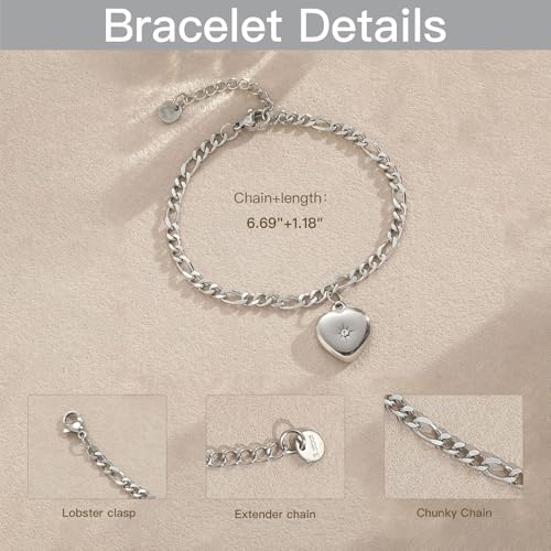 10 PCS Bracelets for Women Stainless Steel Chain Link Bracelet Set | 6.7 Inches with Extender, Jewelry Gifts for DIY, Chains Bulk, Oval, Curb, Figaro Chains, 18K Gold Plated, Silver, Chunky - color: Figaro Silver