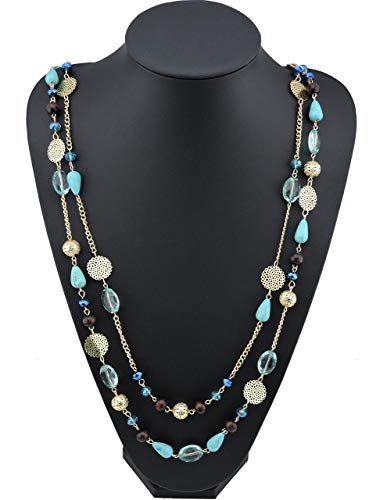 Bocar Long Necklaces for Women Trendy, Boho Layered Crystal Beaded Collar Necklaces for Women, Fashion Statement Necklaces Jewelry - color: Blue