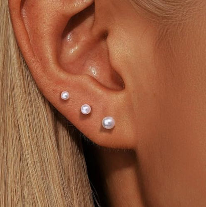 Women's Stainless Steel Faux Pearl Stud Earrings Set - 5 Pairs, 3-7mm - color: White 1