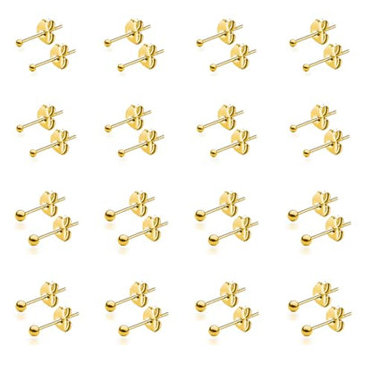 15 Pairs Surgical Steel Ball Stud Earrings Set | Fadeless, PVD Plating, Stainless Steel, Fadeless, Waterproof, High Polish, Hypoallergenic - color: Gold 16Pairs (2mm 3mm )
