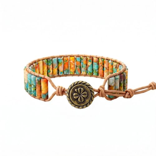 Boho Beaded Bracelets for Women, Chakra Healing Adjustable Strand Bracelet | Colorful Bohemian Trendy Jewelry, Fashion Accessories Gifts, Natural Stone and Leather Wrap