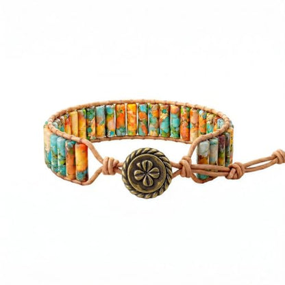 Boho Beaded Bracelets for Women, Chakra Healing Adjustable Strand Bracelet | Colorful Bohemian Trendy Jewelry, Fashion Accessories Gifts, Natural Stone and Leather Wrap