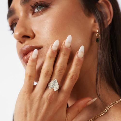 HZMAN Brass Crystal Adjustable Open Ring Collection, Multi-Style Statement Rings for Women & Men, Mix Cut & Paved Crystal Designs - color: Paved Heart Ring
