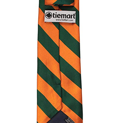 tiemart Men's Striped Tie Standard Length - color: Hunter Green and Orange