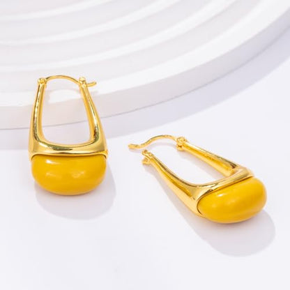 Acrylic Gold Hoop Earrings Chunky Statement Dangle Drop Huggie Earring Colorful Resin Jewelry for Women - color: Yellow