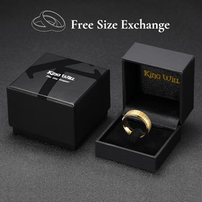 King Will 8mm Mens Hammered Tungsten Rings Matte Brushed Finish | Beveled Edge, Comfort Fit, Durable, Everyday Wear - color: Gold