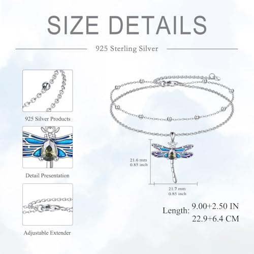 925 Sterling Silver Cat Butterfly Anklets Double Layered Chain for Birthday Women Ankle Bracelet Summer Beach Dainty Jewelry - style: Dragonfly Anket