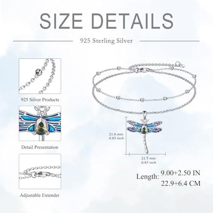 925 Sterling Silver Cat Butterfly Anklets Double Layered Chain for Birthday Women Ankle Bracelet Summer Beach Dainty Jewelry - style: Dragonfly Anket