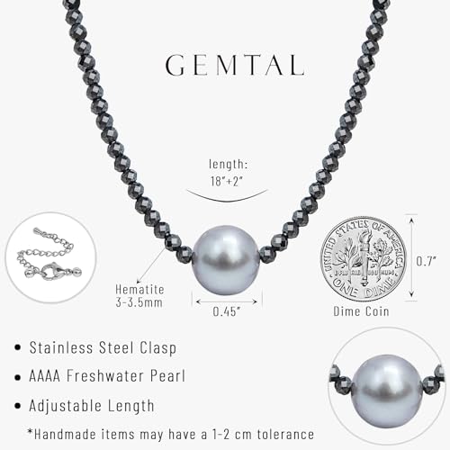 Single Pearl Choker Pendant Necklaces for Women, Natural Gemstone Womens Black Stone Beaded Choker Necklace, Dainty Round Freshwater Pearl Handmade Jewelry Gift Women Birthday Bridesmaids Anniversary 16 18 inch - color: 04-grey, size: 18"