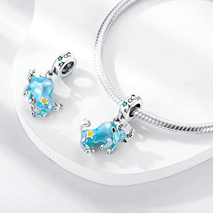 Zodiac Sign Charms for Bracelet Necklace 925 Sterling Silver Charms 12 Constellation/Horoscope Star Dangle Birthstone Beads, Birthday Jewelry Gifts for Women Men - color: Zodiac Taurus(4.20～5.20)