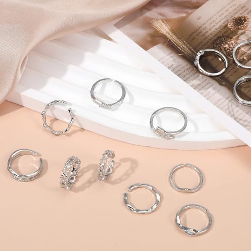 Ouligay 12PCS Toe Rings for Women Non Tarnish Silver Adjustable Toe Rings Set with Open Flower Toe Ring, Copper Crafted, Perfect Summer Beach Jewelry - color: Silver