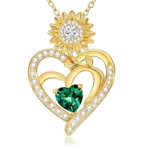 Midari Sunflower Necklace 18k Gold Plated Heart with Brithstone You Are My Sunshine Necklace Anniversary Birthday Sunflower Jewelry Gift for Women Wife Mom - color: 05-May