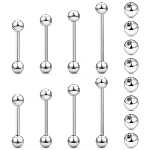 14G 16G Nipple Tongue Rings Stainless Steel Straight Barbells Piercing Jewelry Short Long Bar Silver Black Gold Bridge Piercings For Women Men 12Mm 14Mm 16Mm 18Mm Length Ball Size 5MM 6MM - color: Silver 14g Barbell Piercing Jewelry