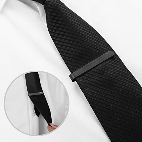 HAWSON Skinny Tie Clip Bar Set, 2 Inch Tie Clip for Men - Wedding, Meeting, Party Gift Set - color: 1 PCS Black Brushed