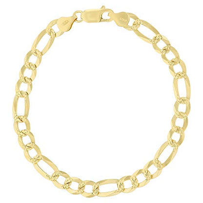 14K Gold or Rhodium Plated Silver Figaro Diamond Cut Pave Chain For Men | 1mm-13mm Thick | Solid 925 Figaro Italian Necklaces For Men - style: 6.70MM- Yellow