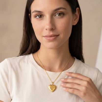 PHOCKSIN Personalized Locket Necklace for Women Photo Necklace with Customized Picture Birth Flower Birthstone Customizable Birthday Gifts - color: #19-Heart Gold Birthflower