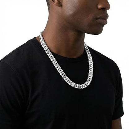 S925 Sterling Silver necklace for Men 12mm Punk Chunky Cuban Link Curb Chain Necklace for Women Men Jewelry 18 20 22 24 26Inch - color: 22"