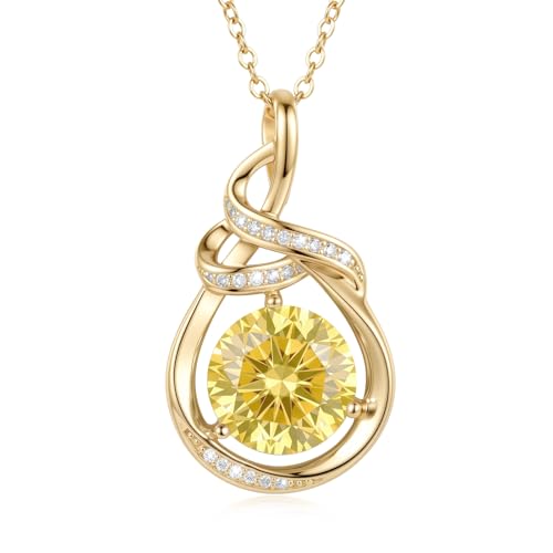 Teardrop Birthstone Necklace for Women 14K Gold/White Gold Elegant Ribbon Pendent Anniversary Love Birthday Gifts for Mom Women, 18"+2" Inches - color: Gold-11-Nov Birthstone