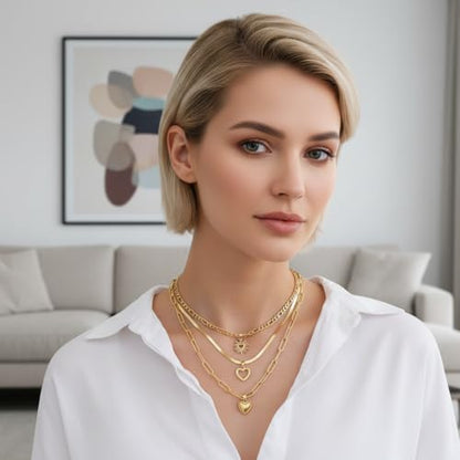 Layered Chain Necklace for Women，Pendant Stackable Jewelry,for Wedding, Party, Everyday Gifts - color: Chunky Puffy Heart Pendant Laying Necklace