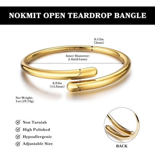 14K Gold Filled Cuff Bnagle Bracelets for Women Bypass Teardrop Adjustable Wrap Open Bracelet Simple Minimalist Statement Stackable Bracelets High Polished Smooth Gold Silver Tone - color: Gold