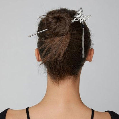 6PCS Chinese Hair Sticks Set, Black Japanese Hair Stick with Pearl Flower Butterfly Design Metal Hair Chopsticks Hair Bun Updo Holders Long Thick Hair Accessories for Women - color: 6pcs Black