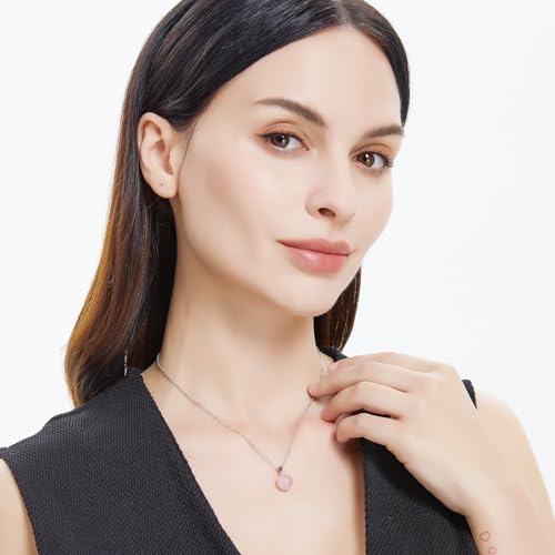 Natural Jade Necklace for Women Sterling Silver Adjustable Handmade Green Jade Pendant Necklaces Healing Crystal Necklace Good Luck Gift for Her - style: Rose Quartz Necklace