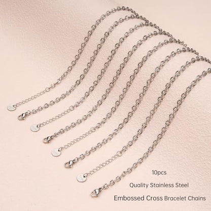 UMAOKANG 10PCS Stainless Steel Chain Link Bracelet for Jewelry Making | Silver Embossed Oval Bracelet Bulk for Women Permanent Chain Bracelets - color: 10pcs Oval Steel