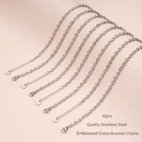 UMAOKANG 10PCS Stainless Steel Chain Link Bracelet for Jewelry Making | Silver Embossed Oval Bracelet Bulk for Women Permanent Chain Bracelets - color: 10pcs Oval Steel
