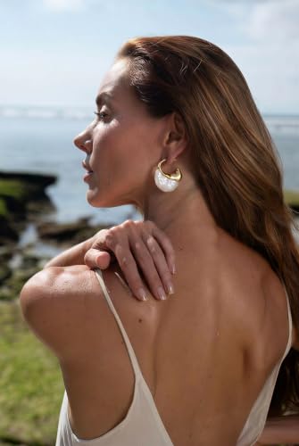 Brown white Hoop Earrings for Women Gold-Plated Irregular Huggie Statement Earrings - color: AMZ-EH23402A-HY