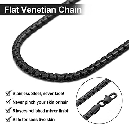 GoldChic JEWELRY Chunky Cuban Chains for Men,Stainless Steel Cuban Chain Necklace, Venetian Chain Curb Chain Hip Hop Jewelry,4/6/9/12/14mm Width,14-30 inch Length, Black/Gold Plated/Silver - color: Black, size: 14"(35cm), style: Venetian Chain-4MM width