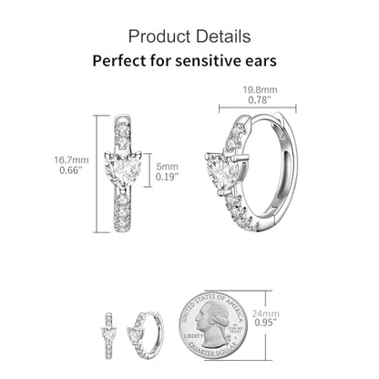 JSGEMSLEE Hypoallergenic Cubic Zirconia Hoop Earrings for Women 925 Sterling Silver Huggie Hoops Earrings CZ Earrings Jewelry Gifts - color: Heart CZ Hoop