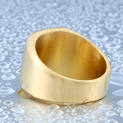 HIJONES Mens Stainless Steel Signet Ring Matte Brushed Square | Simple Statement ,Wedding Band,Polished Round - color: Square-Gold
