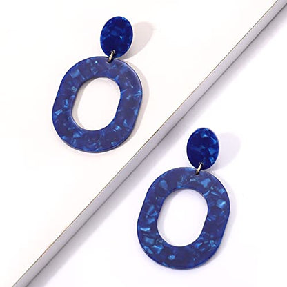 Acrylic Earrings For Women Statement Geometric Earrings Resin Acetate Drop Dangle Earrings Mottled Hoop Earrings Fashion Jewelry - color: J Navy Blue