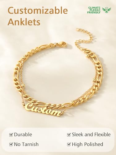 FindChic Custom Ankle Bracelets for Women, Stainless Steel Figaro/Cuban/Wheat/Rope/Herringbone Chain Anklets, Beach Foot Jewelry 8.5''-10.5'' Adjustable & Waterproof, with Gift Box - style: Figaro Chain-Gold