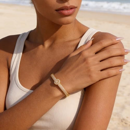 hotoo Gold Plated Bangle Bracelet for Women - style: Gold Clasp with Diamond Accent