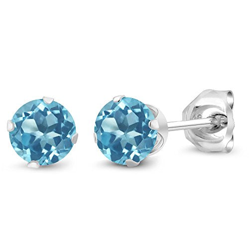 Gem Stone King 925 Sterling Silver Round 4MM Gemstone Birthstone Stud Earrings For Women Men - style: Swiss Blue Topaz, November