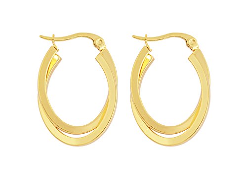 Edforce Women's Stainless Steel Overlapping Oval Hoop Earrings, (30mm) - style: B: 18k Gold Plated (30mm)