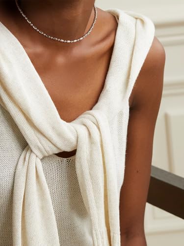 FOCALOOK Choker Necklace for Women, Double Layered Boho Beaded Choker Chain | Dainty 14K Gold Plated/Silver/Black Metal, Simple Small Satellite Beaded Chain Necklace, Hypoallergenic for Everyday Wear - color: 03.Beaded Choker-Silver