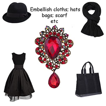 seven wolves Women Crystal Bouquet Brooch Pin All-Match Accessories Rhinestone Brooches and Pins - color: Red A