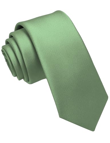 JEMYGINS 2.4" Solid Color Skinny Tie and Pocket Square with Tie Clip Sets for Men (6cm) - color: Sage Green2