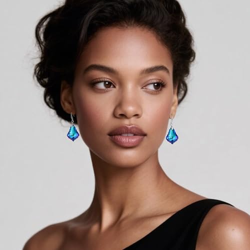 EVEVIC Austrian Crystal Baroque Teardrop Dangle Earrings for Women | 14K Gold-Plated,Hypoallergenic,Brilliant Facets,Fluid Movement,Easy-Wear Fishhook Fit,For Daily Wear And Special Occasions - color: Bermuda Blue