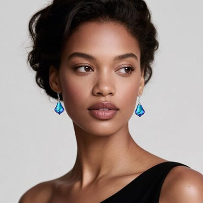 EVEVIC Austrian Crystal Baroque Teardrop Dangle Earrings for Women | 14K Gold-Plated,Hypoallergenic,Brilliant Facets,Fluid Movement,Easy-Wear Fishhook Fit,For Daily Wear And Special Occasions - color: Bermuda Blue