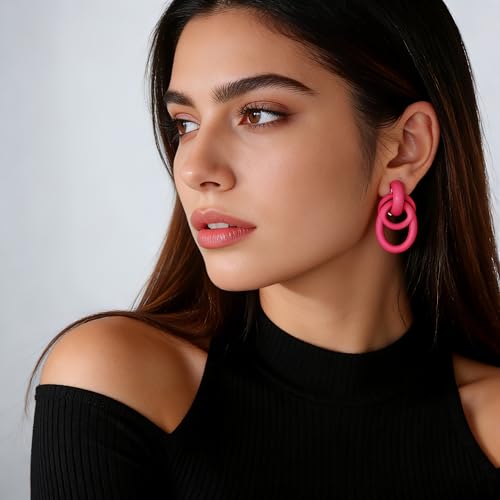 Gold Geometric Clip On Earrings for Women Chunky Gold Knot Link Clip Earrings Trendy Jewelry - color: Pink