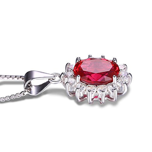 JewelryPalace Princess Diana Kate Middleton Natural Amethyst Citrine Garnet Peridot Topaz Created Ruby Sapphire Simulated Emerald Pendant Necklace for Women, 925 Sterling Silver Gemstone Jewelry Set - color: G-Sterling Silver-ruby