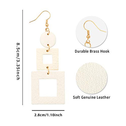 KINIVA Leather Dangle Earrings for Women Trendy, Lightweight Leaf Circle Lightning Earrings Drop, Jewelry Gifts for Women - color: 38 White