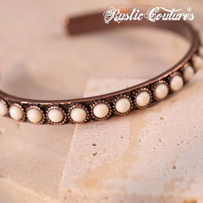 Montana West Rustic Couture's Bohemian Turquoise Cuff Bangle Bracelets for Women Cowgirl - color: White Smoke