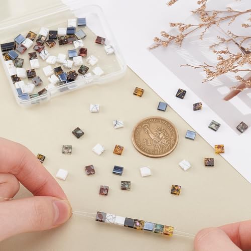 PH PandaHall 160pcs 8 Colors Tila Beads, 2 Hole Seed Beads Coffee Color Flat Craft Japanese Glass Loose Bead Square Spacer Bead for Stackable Jewelry Friendship Bracelet Necklace Earring Making