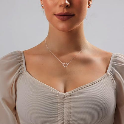 HERIER Cute Heart Necklace Dainty 18k Gold Plated Tiny Heart Pendant Choker Necklaces Small Gold Love Open Heart Chain Necklace for Women Simple Gold Necklace for Women Trendy Jewelry - color: CZ Open Heart Necklace-Silver