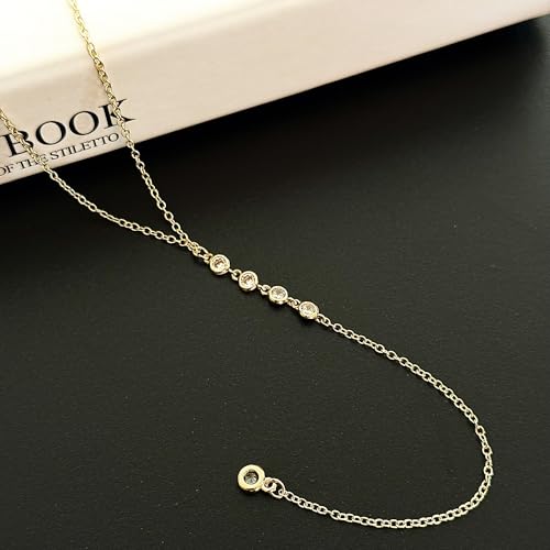 Lariat Gold Necklace for Women, Dainty Long Necklace Y-Shaped Layered Beaded Chain Drop 14k Gold Plated/Silver Necklaces Trendy CZ Diomand Simple Jewelry for Women Gift - color: Gold-Y-CZ Lariat Necklace
