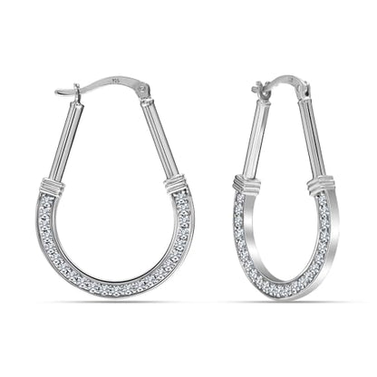 LeCalla 925 Sterling Silver Hoop Earrings for Women | Italian Design Classic Diamond-Cut Textured Hoops Earring | Women's Oval Drop Shape Silver Earring Jewelry - color: Large Zirconia
